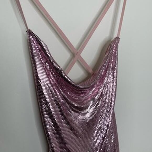 Meshki Glomesh Cowl Mini Dress Blush Pink Diamante Womens New Small - Picture 7 of 16